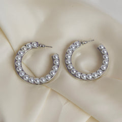 Shein- Pearl Hoops- Silver