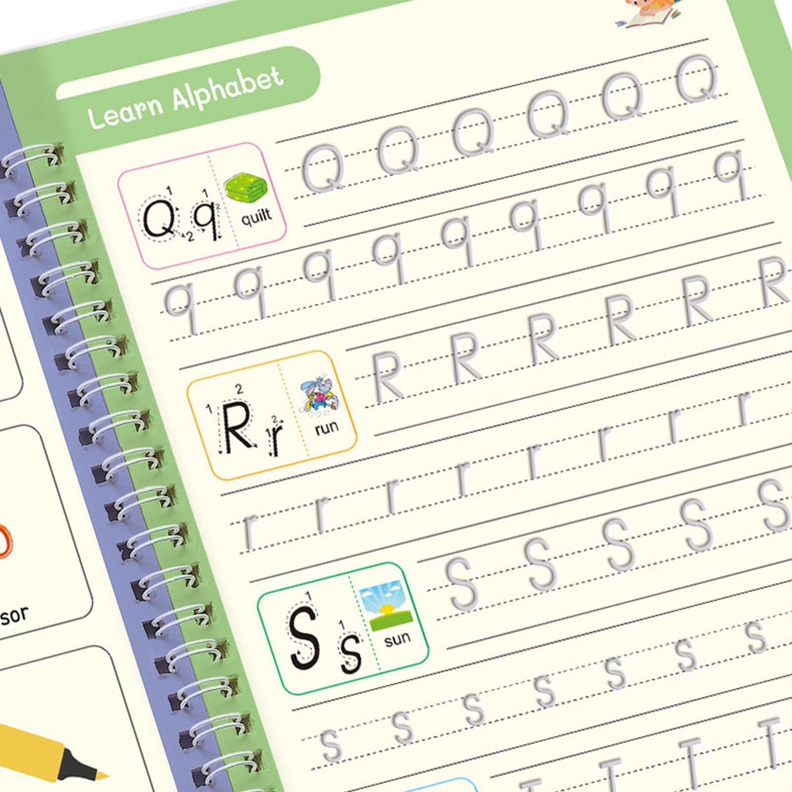 Set of 4 Child Learning Book, Writing Practice Copy Books, Magic Practice Copy Book For Kids, Handwriting Copy Book Set With Magic Pen, Children Reusable Workbook, Tracing Workbook with Pens