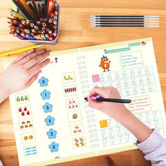 Set of 4 Child Learning Book, Writing Practice Copy Books, Magic Practice Copy Book For Kids, Handwriting Copy Book Set With Magic Pen, Children Reusable Workbook, Tracing Workbook with Pens