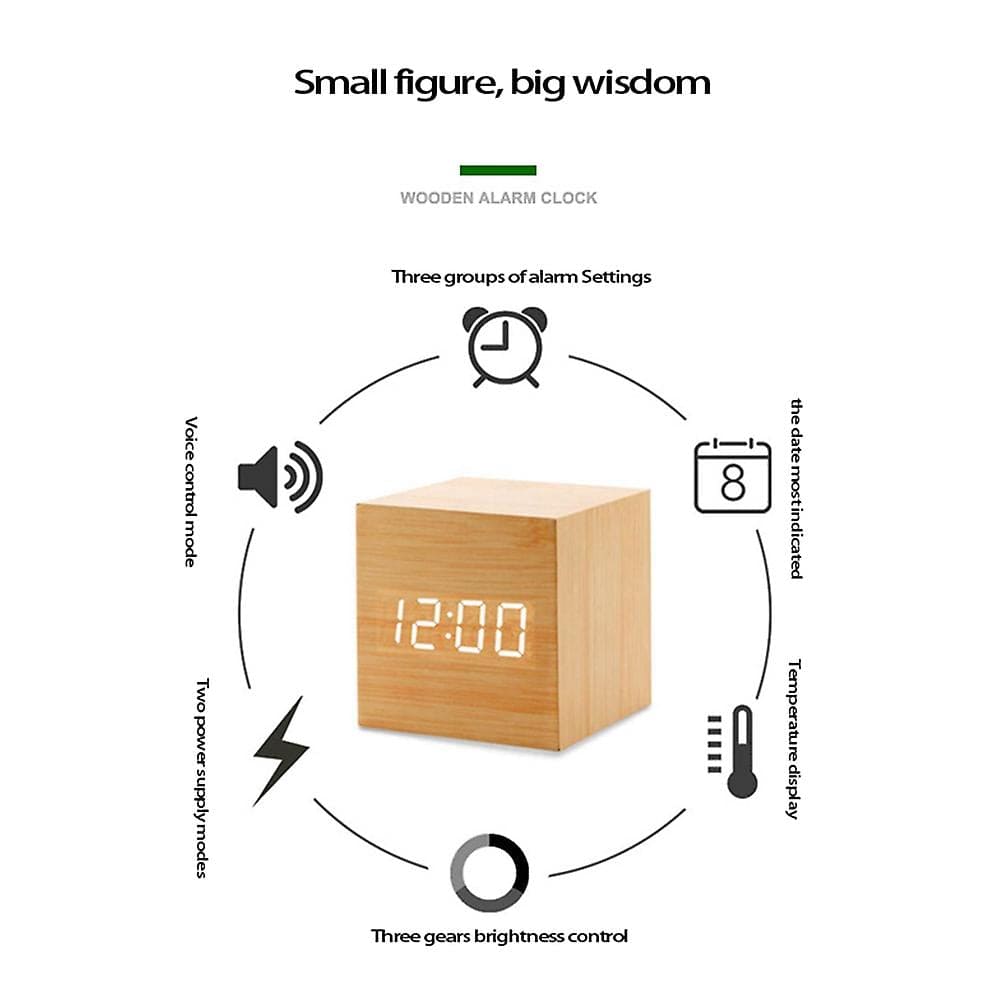 Wooden Led Smart Alarm Clock, Cube Digital Alarm Clock, Mini Digital Cube Alarm Clock, Modern Square Design Wood Grain Clock, Cube Clock For Bedrooms, Kids, Living Room, Kitchen