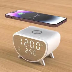 Charging Station Alarm Clock, Wireless Charger Clock LED Digital Alarm Clock, Qi Charging Station Desktop Clocks, 3 in 1 Alarm Clock Wireless Charger Stand, Multifunctional Wireless Charging Dock Station, Temperature Monitor Portable Wireless Charger