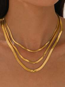 Shein Simple 18K Gold Plated Stainless Steel Snake Chain Necklace Suitable for Women's Daily Wear