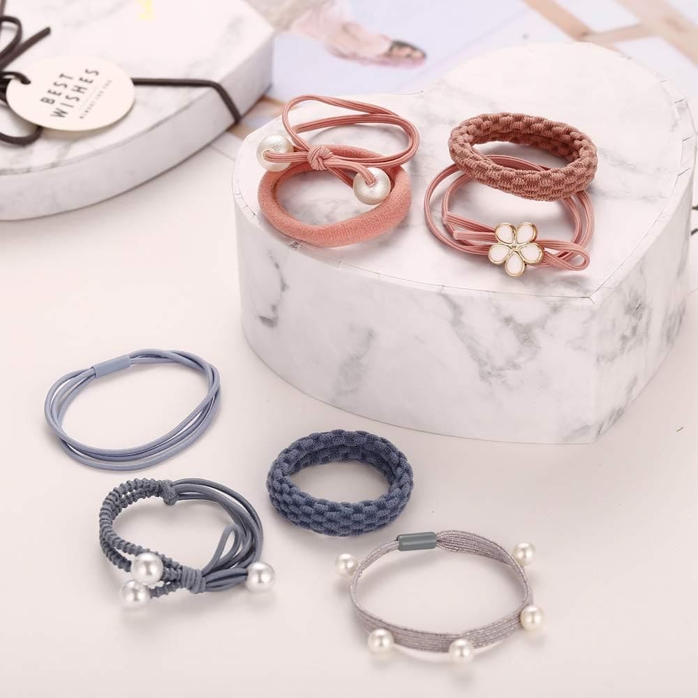 Set Of 8 Elastic Ponytail, Faux Pearl Hair Ties Elastic Hair Bands Ropes, Hair Elastics Scrunchies Ponytail Holders, Hair Accessories For Women Girls