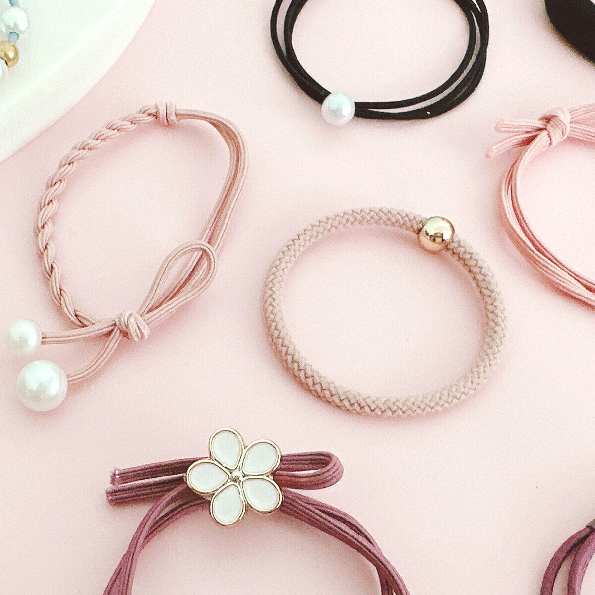 Set Of 8 Elastic Ponytail, Faux Pearl Hair Ties Elastic Hair Bands Ropes, Hair Elastics Scrunchies Ponytail Holders, Hair Accessories For Women Girls