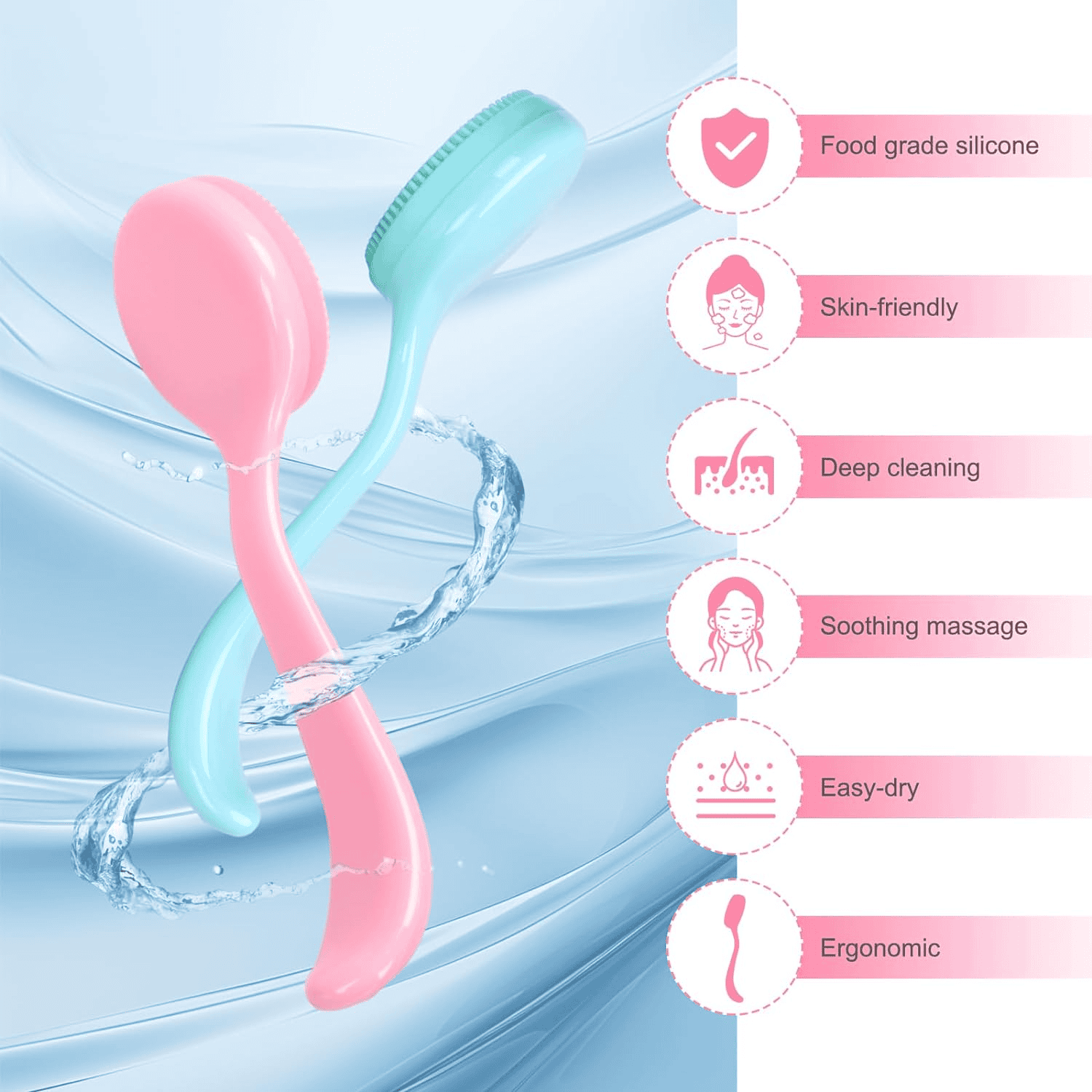 Silicon Facial Cleansing Brush, Soft Face Massage Wash Brush, Exfoliator Face Wash Scrub Cleanser