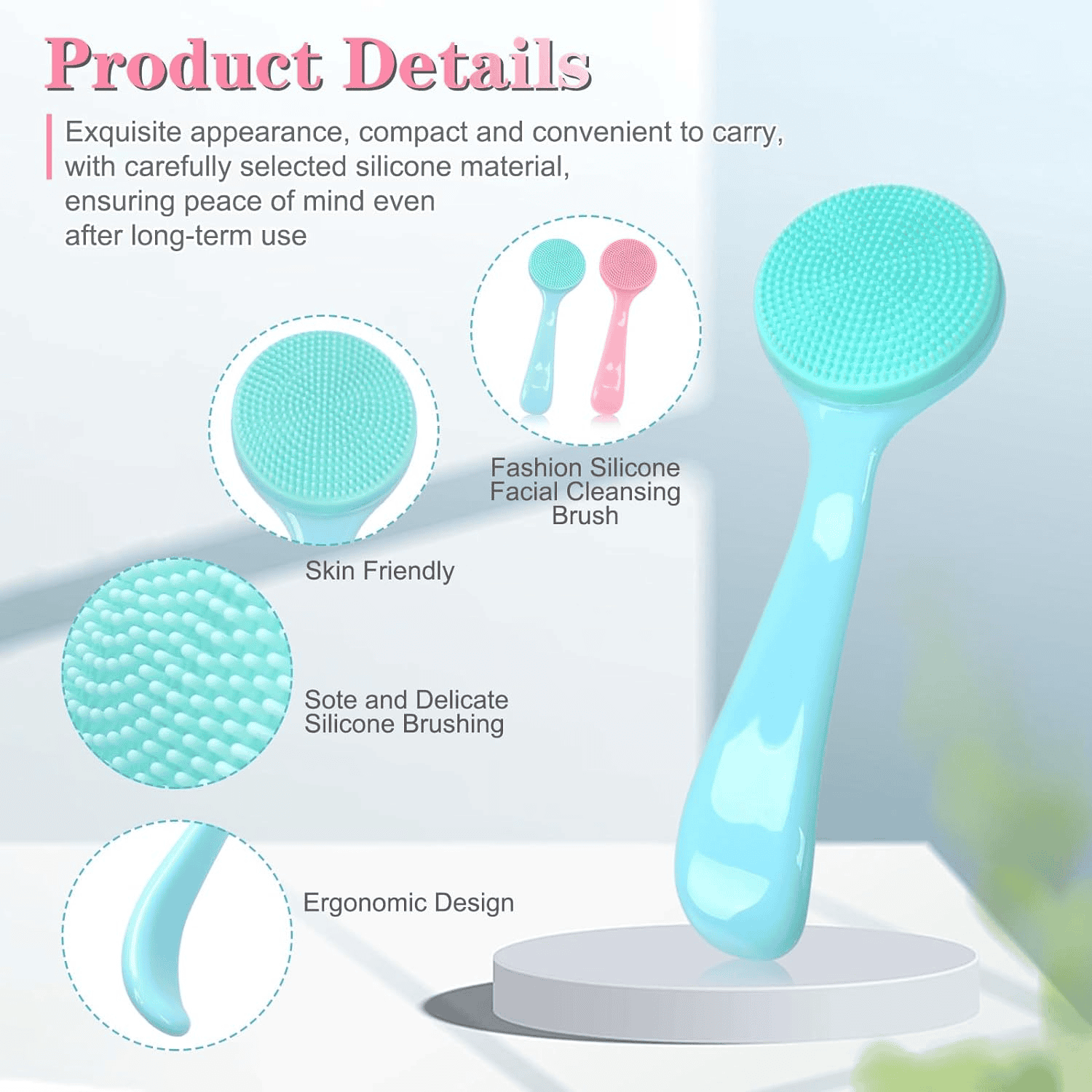 Silicon Facial Cleansing Brush, Soft Face Massage Wash Brush, Exfoliator Face Wash Scrub Cleanser