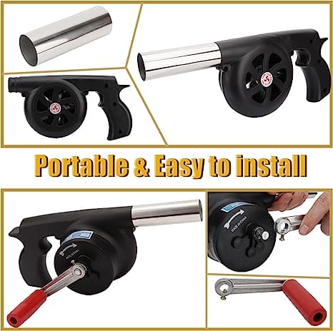 Manual BBQ Blower, Barbecue Hair Dryer, BBQ Grill Fire Starter, Portable Household Hand Blower, Flame Exciter for BBQ Picnic Outdoor Camping Hiking Cooking Tool, Hand Crank BBQ Fan, Combustion Supporting Blower, Picnic Camping Stove Accessories