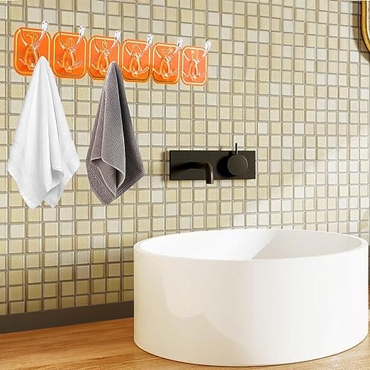 Six Hook Sticky Hanger, Multipurpose Wall Hooks, Transparent Plastic Duty Wall Hook for Kitchen Bathroom Office Storage, Wall Mounted Towel Hanger