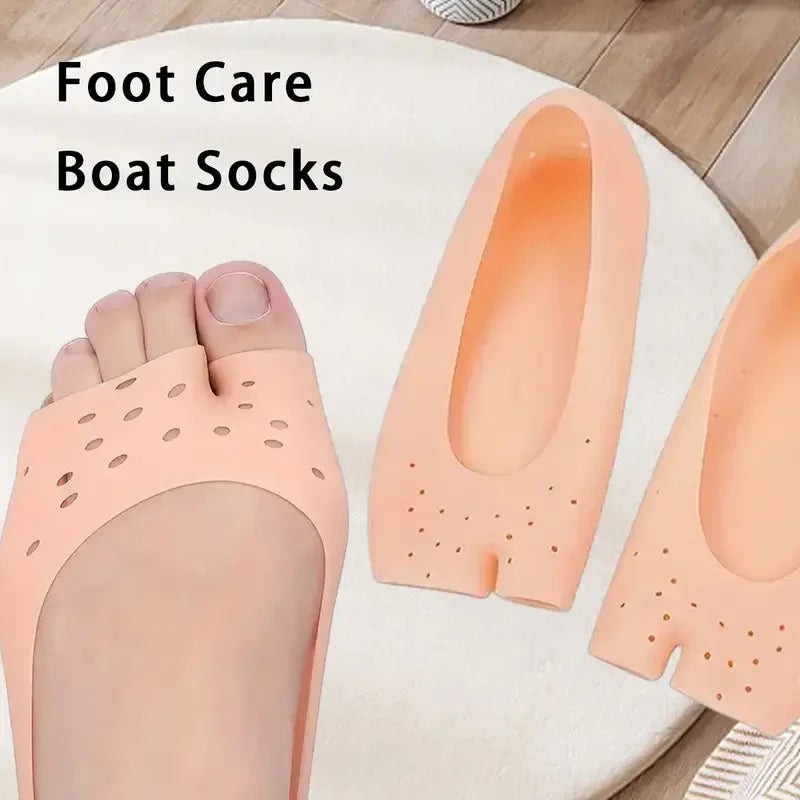Pair Of Silicone Boat Heel Insole, Silicone Moisturizing Gel Sock, Anti Crack Protective Insole, Soft Open Toe Socks For Foot Care Protector, Shallow Boat Sock for Girls Ladies, Nonslip Gel Moisturizing Socks Foot Care