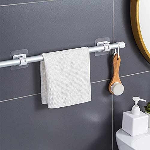 Set Of 2 Transparent Curtain Rod Holder, Household Fixed Clip, Hanging Hook Holder, Self Adhesive Sticky Hooks, Adjustable Clamp Bracket Holder, Crossbar Hook for Storing Gadgets, Multipurpose Curtain Rod Holder