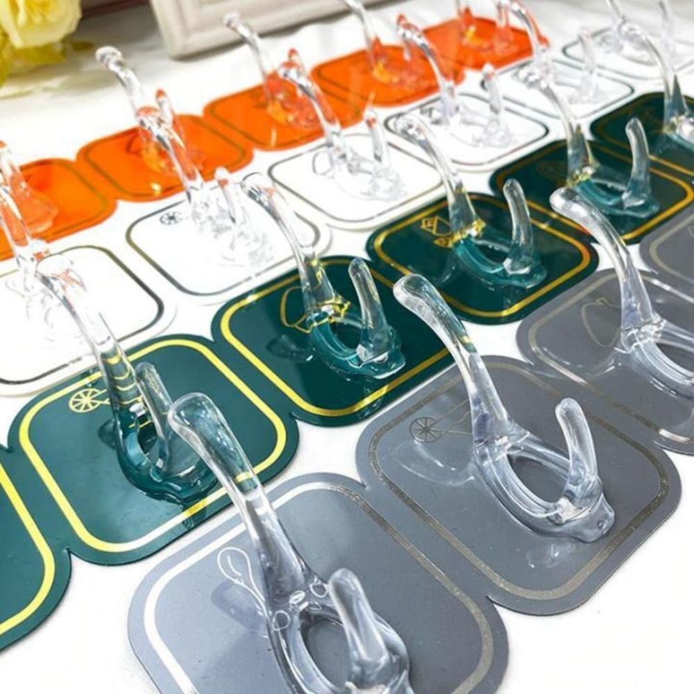 Six Hook Sticky Hanger, Multipurpose Wall Hooks, Transparent Plastic Duty Wall Hook for Kitchen Bathroom Office Storage, Wall Mounted Towel Hanger