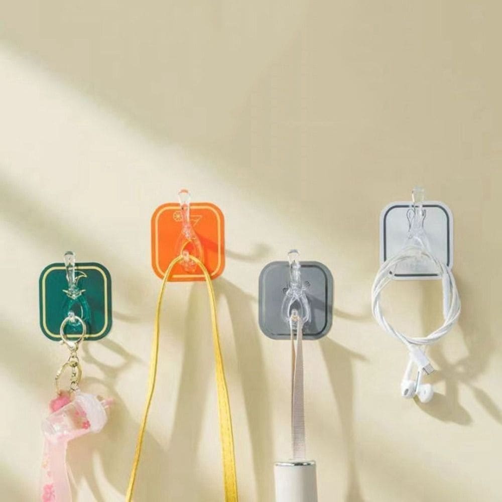 Six Hook Sticky Hanger, Multipurpose Wall Hooks, Transparent Plastic Duty Wall Hook for Kitchen Bathroom Office Storage, Wall Mounted Towel Hanger