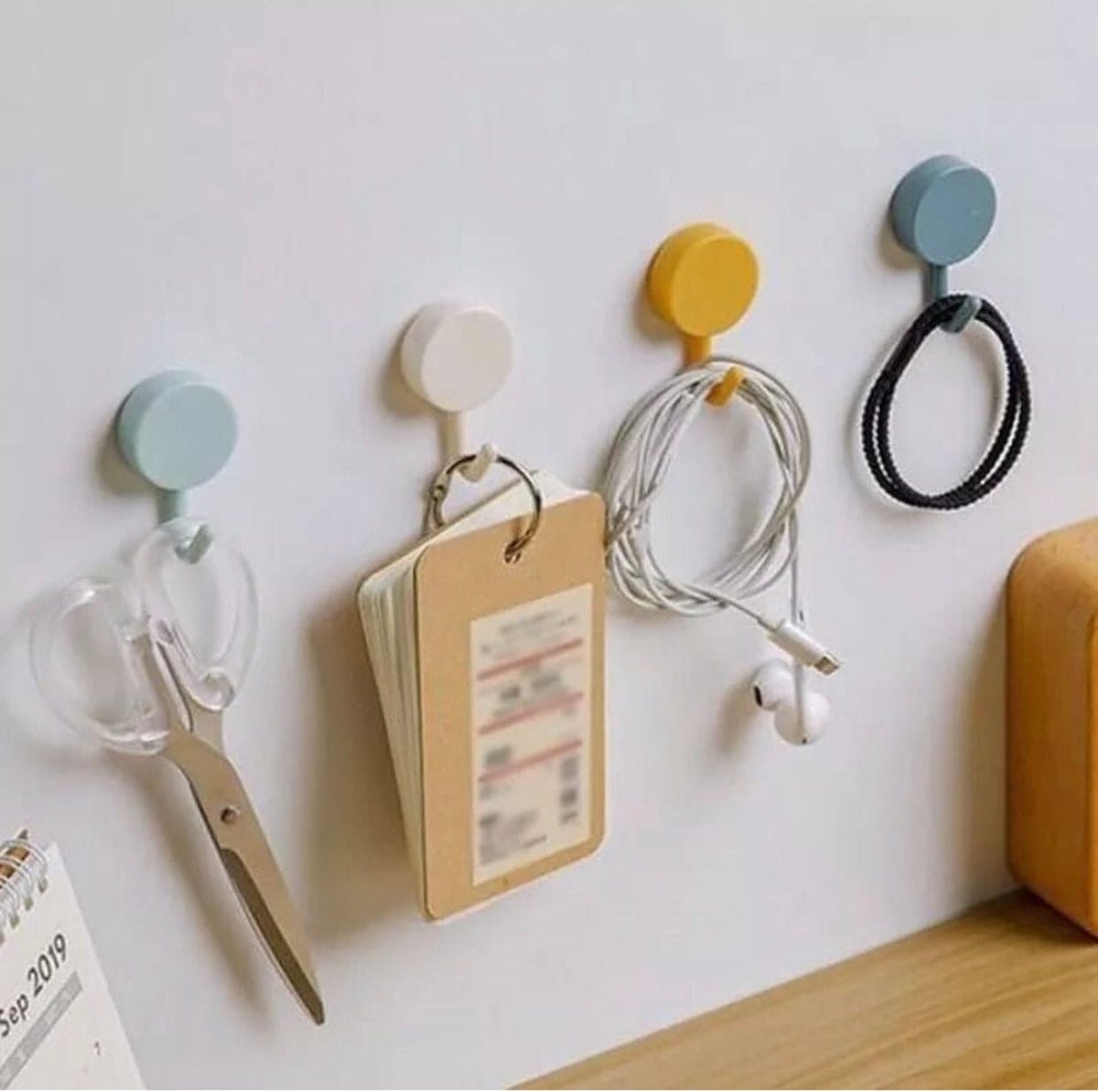 10 Pcs Nail Free Solid Color Free Punching Door Hooks, Without Trace Nail Small Hooks, Wall Mounted Hook, Strong Drill-free  Kitchen Hook