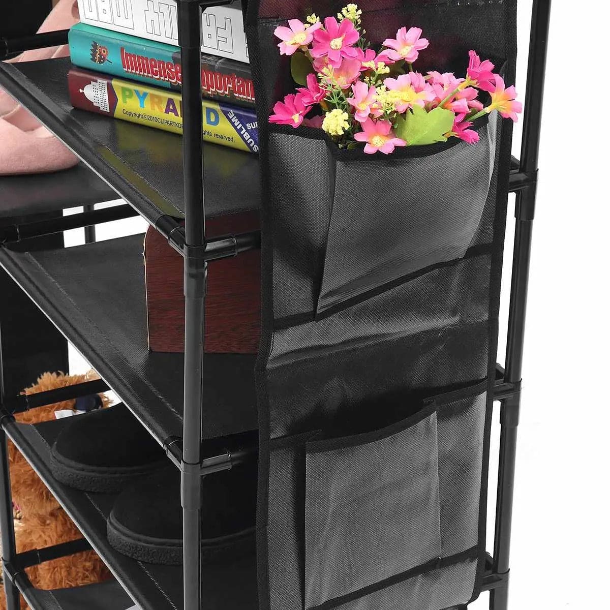 Multifunctional Storage Organizer, Standing Shoe Tower Racks, Cupboard Space Saving Shoe Stand, 7 Tier Shoe Rack for Entryway, Metal Shoe Organizer for Entryway Closet, Stackable Shoe Boots Storage Cabinet With Hooks