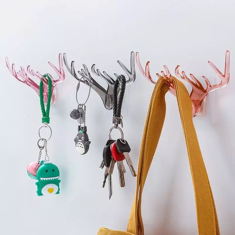 Set Of 3 Crystal Deer Antler Hook, Crystal Clear Wall Hanging Hooks, Punch-free Hats Keychains Hanging Hook With Sticky Wall