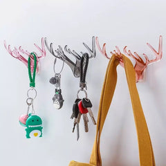 Set Of 3 Crystal Deer Antler Hook, Crystal Clear Wall Hanging Hooks, Punch-free Hats Keychains Hanging Hook With Sticky Wall