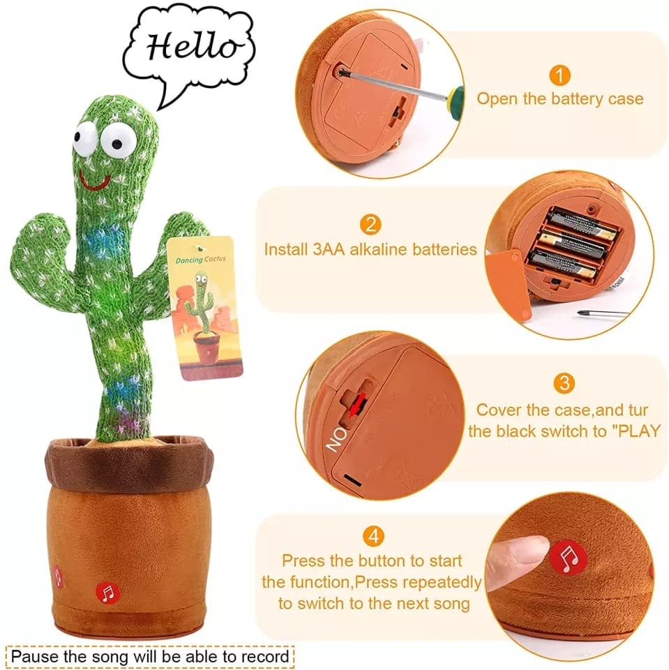 Lovely Talking Toy Dancing Cactus, Cactus Plush Toy, New Electronic Dancing Cactus, Luminous Recording Learning to Speak Twisting Kid Toy, Speak Talk Sound Record Repeat Toy, Kids Education Toy