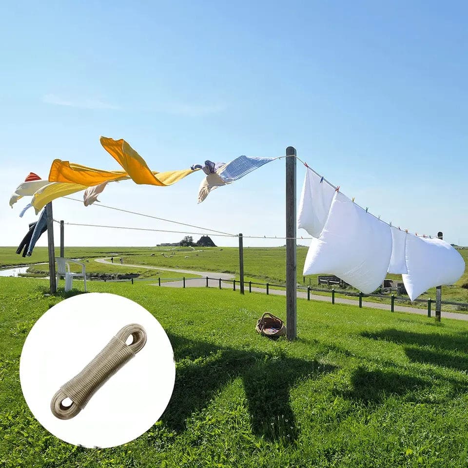 Metal Clothes Line, 20m Washing Line Rope, Steel Core Laundry Clothes Lines, Thick Strong Plastic PVC Cover Garden Indoor Outdoor Travel, Wall Mounted Laundry Drying String