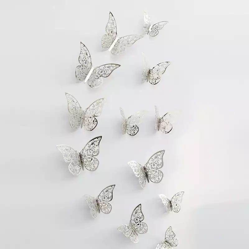 Set Of 12 3D Hollow Butterfly Wall Stickers For Home Decor, Butterflies Fridge Stickers, Party Wedding Decor
