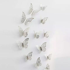 Set Of 12 3D Hollow Butterfly Wall Stickers For Home Decor, Butterflies Fridge Stickers, Party Wedding Decor