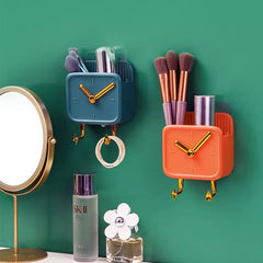 Clock Shaped Wall Mounted Phone Holder, Self Adhesive Phone Charge Holder Storage Box, Dormitory Student Bedside Shelf Mobile Phone Storage Rack