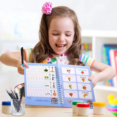 Set of 4 Child Learning Book, Writing Practice Copy Books, Magic Practice Copy Book For Kids, Handwriting Copy Book Set With Magic Pen, Children Reusable Workbook, Tracing Workbook with Pens
