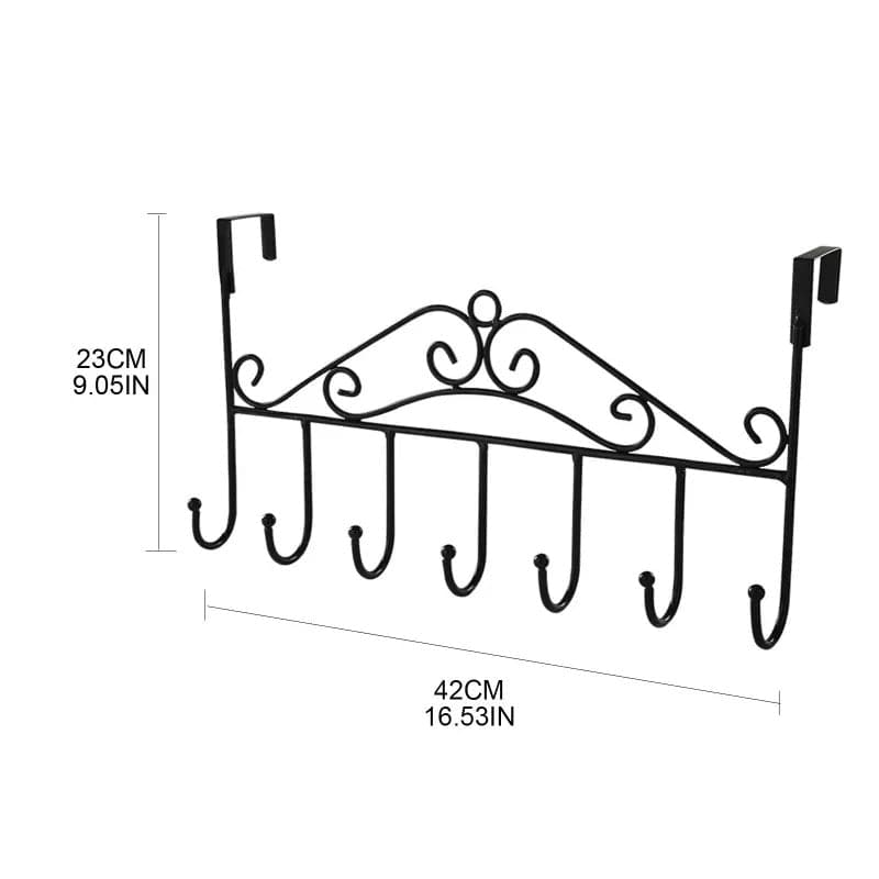 7 Hook Iron Door Hanger, Door Rear Behind Hook,  Wall Mounted Storage Hanger Hook, Wrought Iron Hooks for Home Bedroom Bathroom Hat Coat Clothes, Towel Hat Clothes Wall Rack