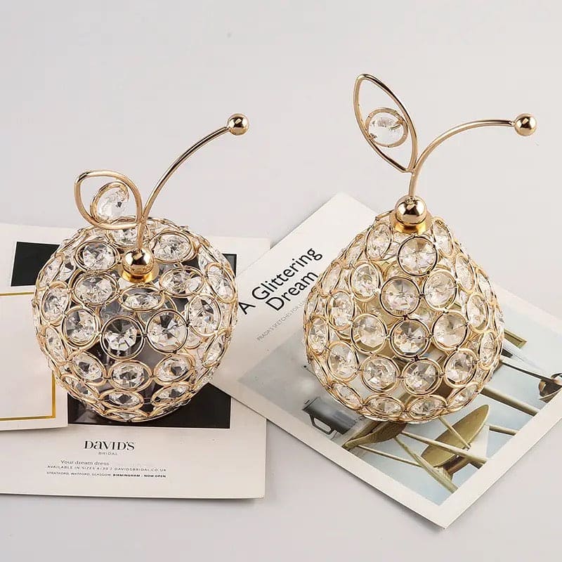 Metal Crystal Craft Fruit Ornament, Apple Pear Pineapple Living Room Decoration, Creative Luxury Home Decoration, Metal Hollow Decoration, Home Furnishings Ornaments, Crystal Desktop Ornament