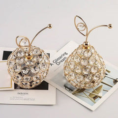 Metal Crystal Craft Fruit Ornament, Apple Pear Pineapple Living Room Decoration, Creative Luxury Home Decoration, Metal Hollow Decoration, Home Furnishings Ornaments, Crystal Desktop Ornament