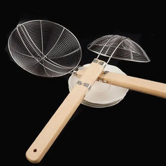 Spider Strainer,  Large Stainless Steel Mesh Filter Colander, Wooden Handle Kitchen Oil Filter, French Fries Colanders Strainer, Wooden Handle Frying Net, Hot Pot Leaky Filter Sieve, Household Kitchen Strainer
