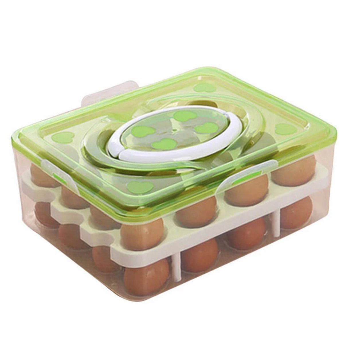 Portable Egg Storage Box, Visible Egg Tray Case, 2 Layers 32 Cells Eggs Storage Box with Lid & Handle