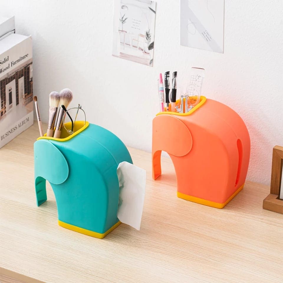 Model Elephant Pen Holder, Tissue Box Home Decoration For Living Room, Children's Desk Decor, Pen Holder Container for Bedroom Dressers, Multifunctional Tissue Box Cover