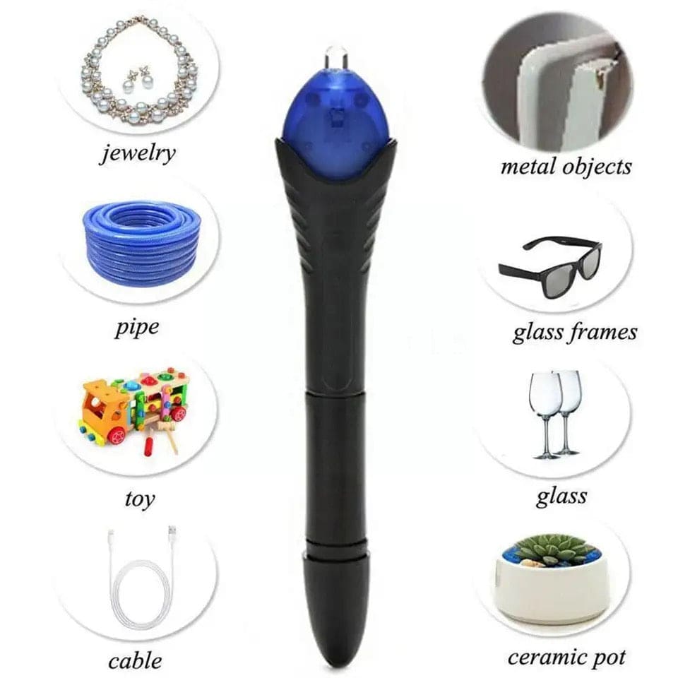 Quick Fix Liquid Glue Pen, UV Light Repair Tool, Plastic Liquid Welding Compound, Hand Held Glue Pen with LED Light,  Portable Fiberglass Leather Applicator
