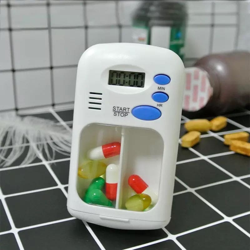 Mini Portable Pill Reminder Drug Alarm Timer Electronic Box, Mini Portable Pill Case, Medication Organizer Alarm Case, Portable Electronic Pill Reminder, Smart Pill Dispenser, 2 Grid Pill Box