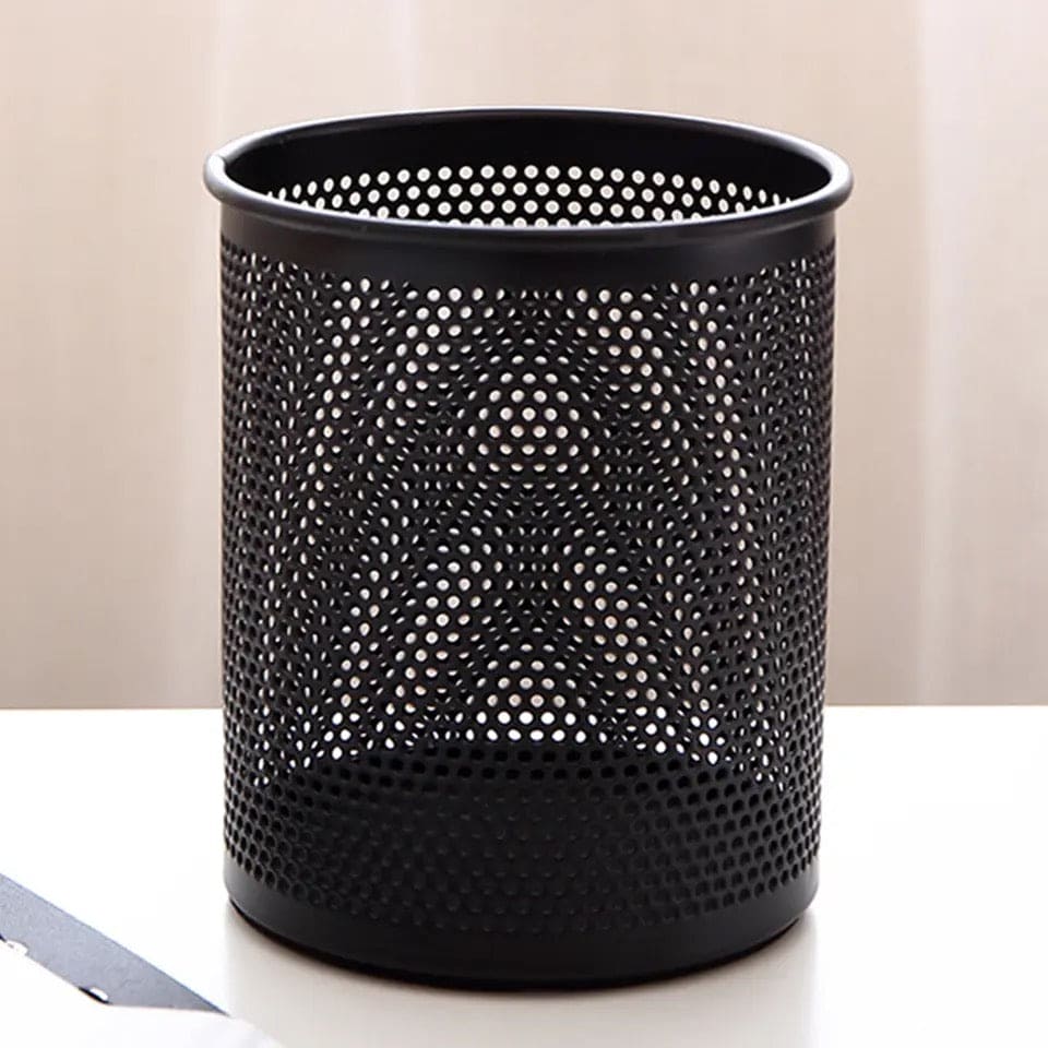 Metal Mesh Pen Holder, Round Pen Pencil Stationary Holder, Black Metal Stationary Organizer, Creative Metal Pen Holder, Pen Stand For Office Table, Sleek Black Stationary Cup