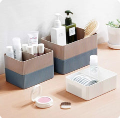 Multipurpose 2 Grid Plastic Makeup Storage Desktop Rack, Plastic Toiletries Storage Basket, Women Care Dressing Table Beauty Case
