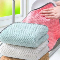Set Of 3 Kitchen Daily Dish Towel, Microfibre Cleaning Towel, High-efficiency Cleaning Thickened Cloth, Coral Fleece Handable Hand Towel, Bathroom Kitchen Towel, Absorbent Wipe Plush Hand Towel, Multipurpose Cleaning Cloths