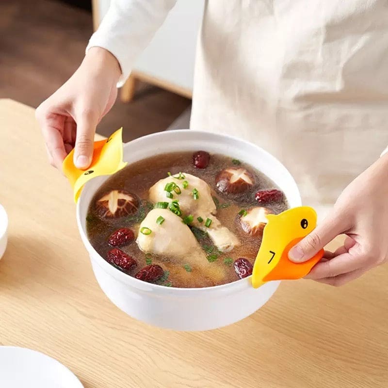 2 Pcs Silicone Small Yellow Duck Pot Gripper, Heat Insulation Hot Plate Clip, Duck Anti-scald Baking Cooking Grips, Kitchen Finger Protector, Microwave Hand Protector Clip
