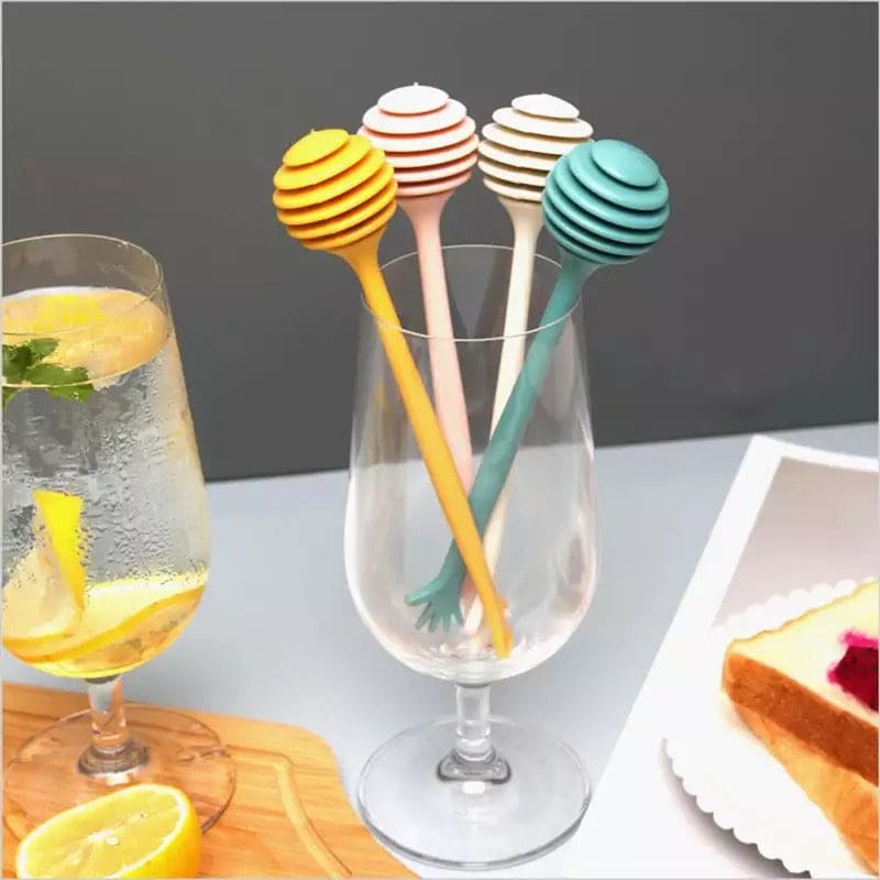 Set Of 2 Plastic Honey Stir Stick, Dessert Coffee Milk Tea Plastic Mixing Stick, Cute Shape Long Handle Kitchen Bee Stick, Practical Honey Stirring Bar