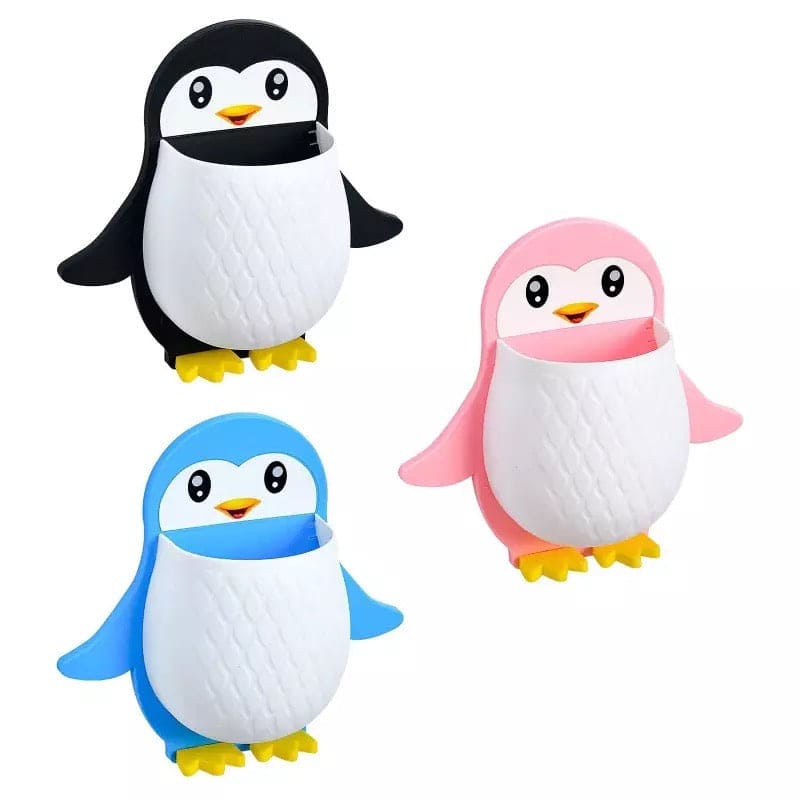 Cartoon Penguin Storage Holder, Cartoon Penguin Corn Storage Holder Wall Mount Toothbrush Organizer, Home Bedroom Kitchen Bathroom Multifunctional Holders
