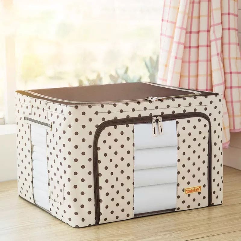 Printed Large Capacity Storage Box, Waterproof Oxford Cloth Steel Storage Box, Clothing Quilt Storage Bag Organizer, Quilt Blanket Socks Stuff Container, Portable Folding Closet Organizer
