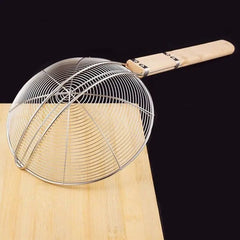 Spider Strainer,  Large Stainless Steel Mesh Filter Colander, Wooden Handle Kitchen Oil Filter, French Fries Colanders Strainer, Wooden Handle Frying Net, Hot Pot Leaky Filter Sieve, Household Kitchen Strainer