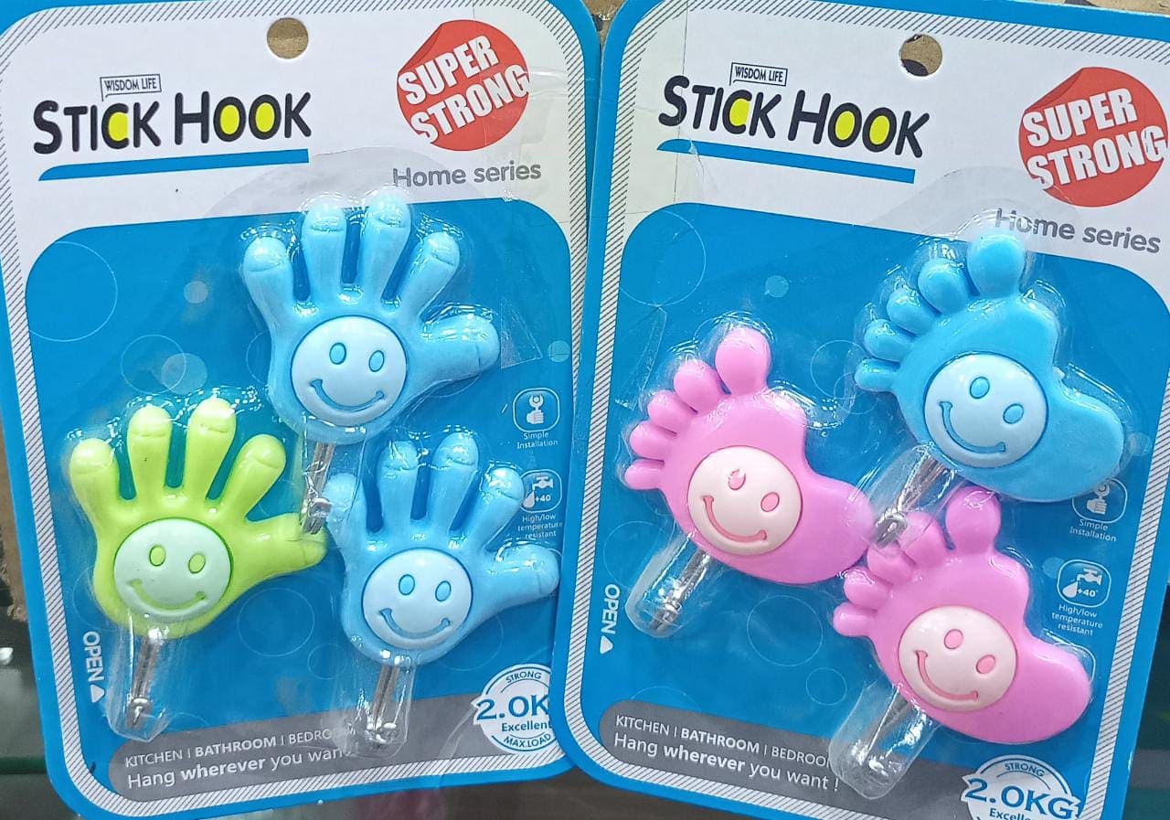 Set Of 3 Creative Hand And Foot Shape Smiley Hook, Multipurpose Wall Hanging Hook, Kitchen Bathroom Hooks, Strong Sticky Cartoon Hook