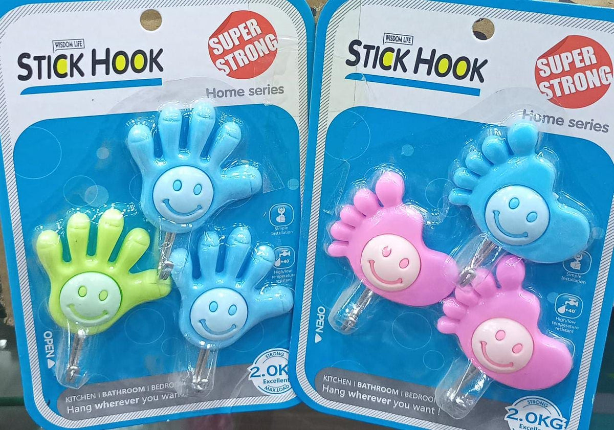 Set Of 3 Creative Hand And Foot Shape Smiley Hook, Multipurpose Wall Hanging Hook, Kitchen Bathroom Hooks, Strong Sticky Cartoon Hook