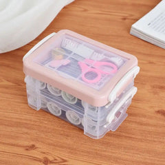 Portable Household Sewing Kit Box, Fabric Craft Needles Thread Scissor Set, Plastic Transparent Sewing Thread Storage, Multifunction PP Box Sewing Kit, Home & Travelling Sewing Accessories