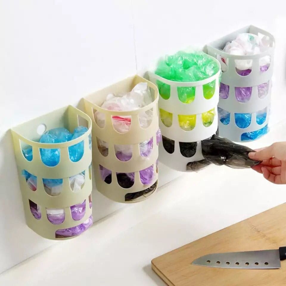 Wall-Mounted Garbage Bags Storage Basket, Multipurpose Plastic Bags Holder, Plastic Carrier Basket, Hollow Trash Bag Storage Holder