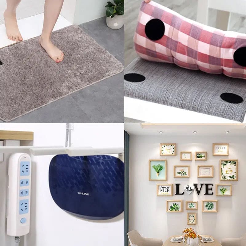 Set Of 4 Hook And Loop Dot Tape, Carpet Anti Slip Mat Sticker, Heavy Duty Rug Carpet Gripper Pad, Double Sided Sticky Back, Sticky Back Hook Loop Dots, Double Sided Sticky Coin Tape, Anti Curling Carpet Tape,  Home Bathroom Sticking Tape