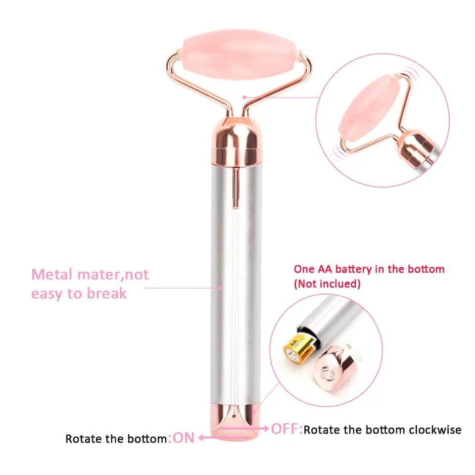 New 2 In 1 Flawless Contour, Flawless Jade Roller, Micro Vibrating Facial Roller And Massager, Automatic Facial Vibrate Face Massager, Electric Pink Rose Quartz Facial Massager, Vibrating Face Body Massage Tool, Skin Care Lift Tightening Women Beauty Bar
