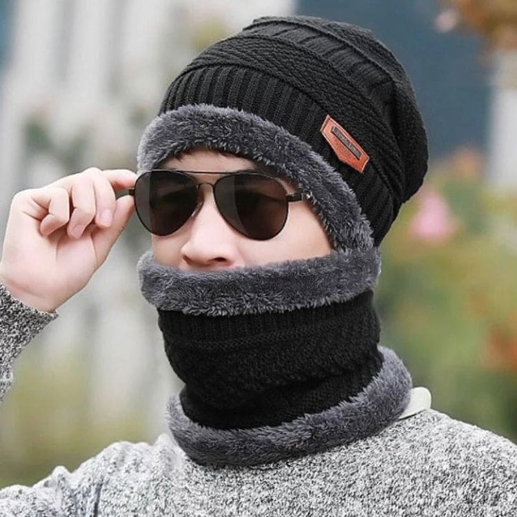 New Beanie Hat, Skin Cap & Scarf Set, New Coral Fleece Scarf, Men Wool Scarf Caps, Winter Beanies for Men