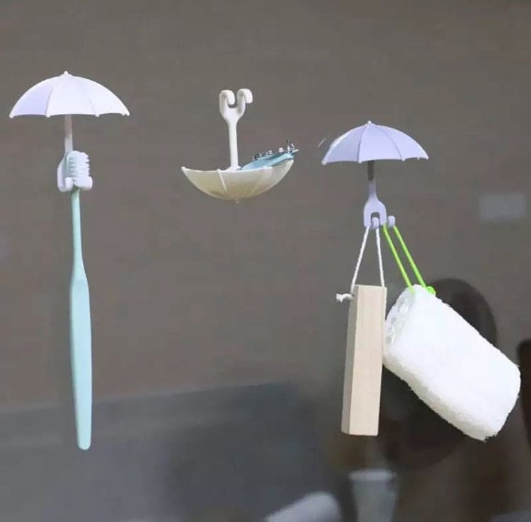 Set Of 3 Umbrella Wall Hooks Sticker, Colorful Key Hanging Holders, Umbrella Toothbrush Holder, Hanging Hook For Hat Purse Key Storage, Umbrella Wall Rack For Kitchens & Bathrooms